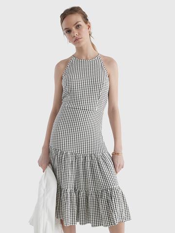 Női Tommy Hilfiger Windowpane Check Tiered Halter Dresses Szürke | HU 136UZG